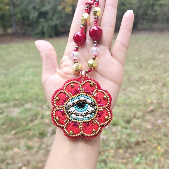 Handembroidered Evil Eye Necklace - Picture 4 of 6